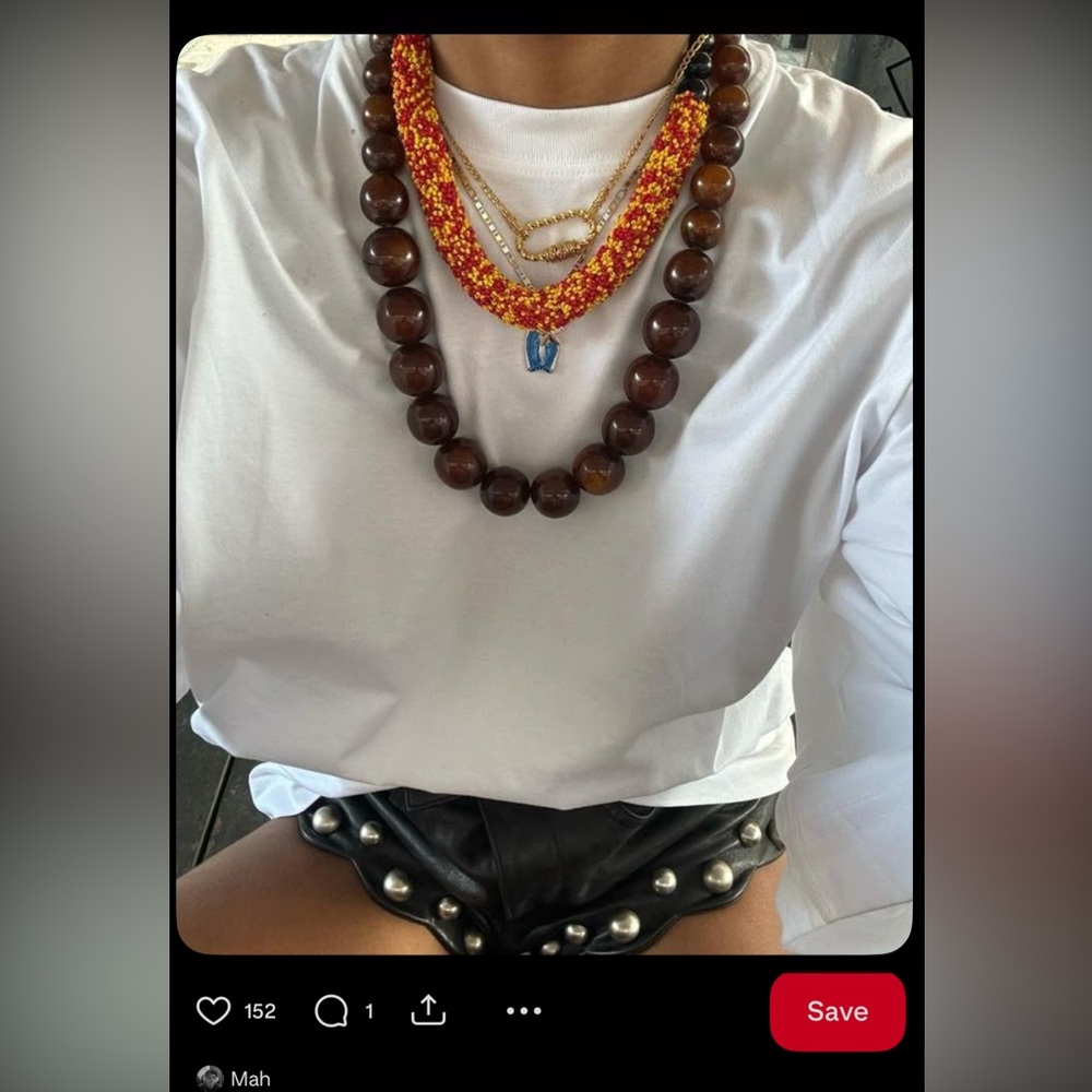Large wood beaded ribbon necklace